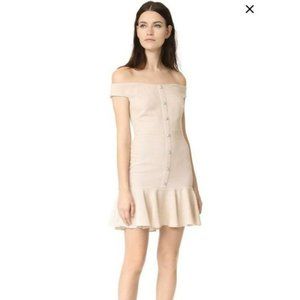 Veronica Beard Cream Colored Winnie Off Shoulder Flounce Knee Length Dress 10